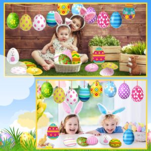 30 Pieces Easter Egg Outdoor Hanging Ornaments Outdoor Double Sided Lawn Decorations Easter Egg Yard Tree Porch Hanging Ornament Colorful Plastic Easter Egg for (Cute Style)