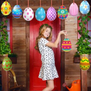 30 Pieces Easter Egg Outdoor Hanging Ornaments Outdoor Double Sided Lawn Decorations Easter Egg Yard Tree Porch Hanging Ornament Colorful Plastic Easter Egg for (Cute Style)