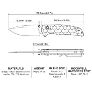 OKNIF Rubato 3 Pocket Knife with 154CM Stainless Blade, Folding Knife for Camping, Hiking, Indoor and Outdoor Activities (OD Green)