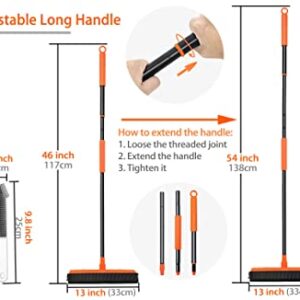 JEHONN Rubber Broom Carpet Rake for Pet Hair Remover, Fur Removal with Squeegee, Portable Detailing Brush Brush, 54 Inches Telescopic Long Handle for Fluff Carpet