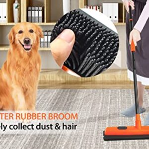 JEHONN Rubber Broom Carpet Rake for Pet Hair Remover, Fur Removal with Squeegee, Portable Detailing Brush Brush, 54 Inches Telescopic Long Handle for Fluff Carpet