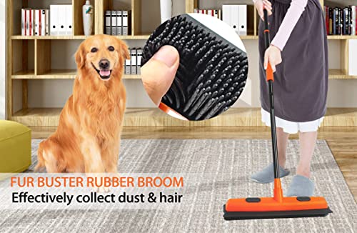 JEHONN Rubber Broom Carpet Rake for Pet Hair Remover, Fur Removal with Squeegee, Portable Detailing Brush Brush, 54 Inches Telescopic Long Handle for Fluff Carpet