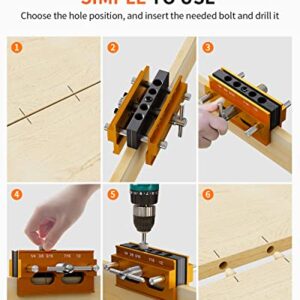 Self Centering Doweling Jig, Kolvoii Drill Jig Set for Straight Holes, Adjustable Width Woodworking Locator Joints Tools(Gold)