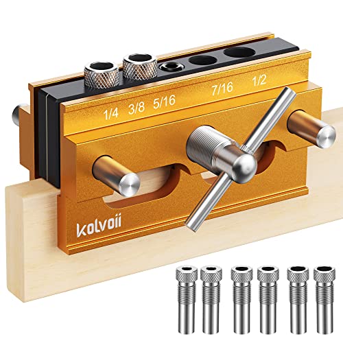 Self Centering Doweling Jig, Kolvoii Drill Jig Set for Straight Holes, Adjustable Width Woodworking Locator Joints Tools(Gold)