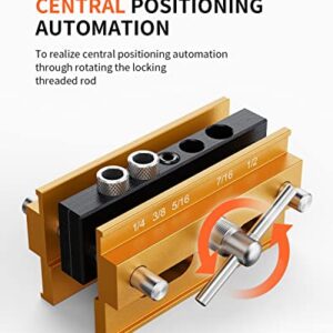 Self Centering Doweling Jig, Kolvoii Drill Jig Set for Straight Holes, Adjustable Width Woodworking Locator Joints Tools(Gold)