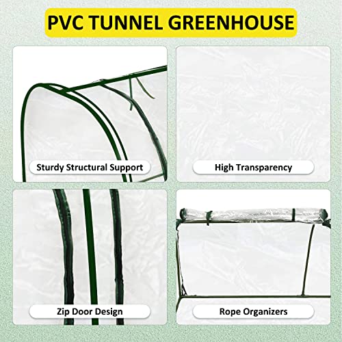 50% Larger 116"(L) X 40"(W) X 32"(H) Green Houses for Outside Heavy Duty,Steel Frame with Waterproof UV Protect PVC Plastic Covering,Cloche Tunnels with 3 Large Roll-up Zipper Door,Outdoor Indoor Use