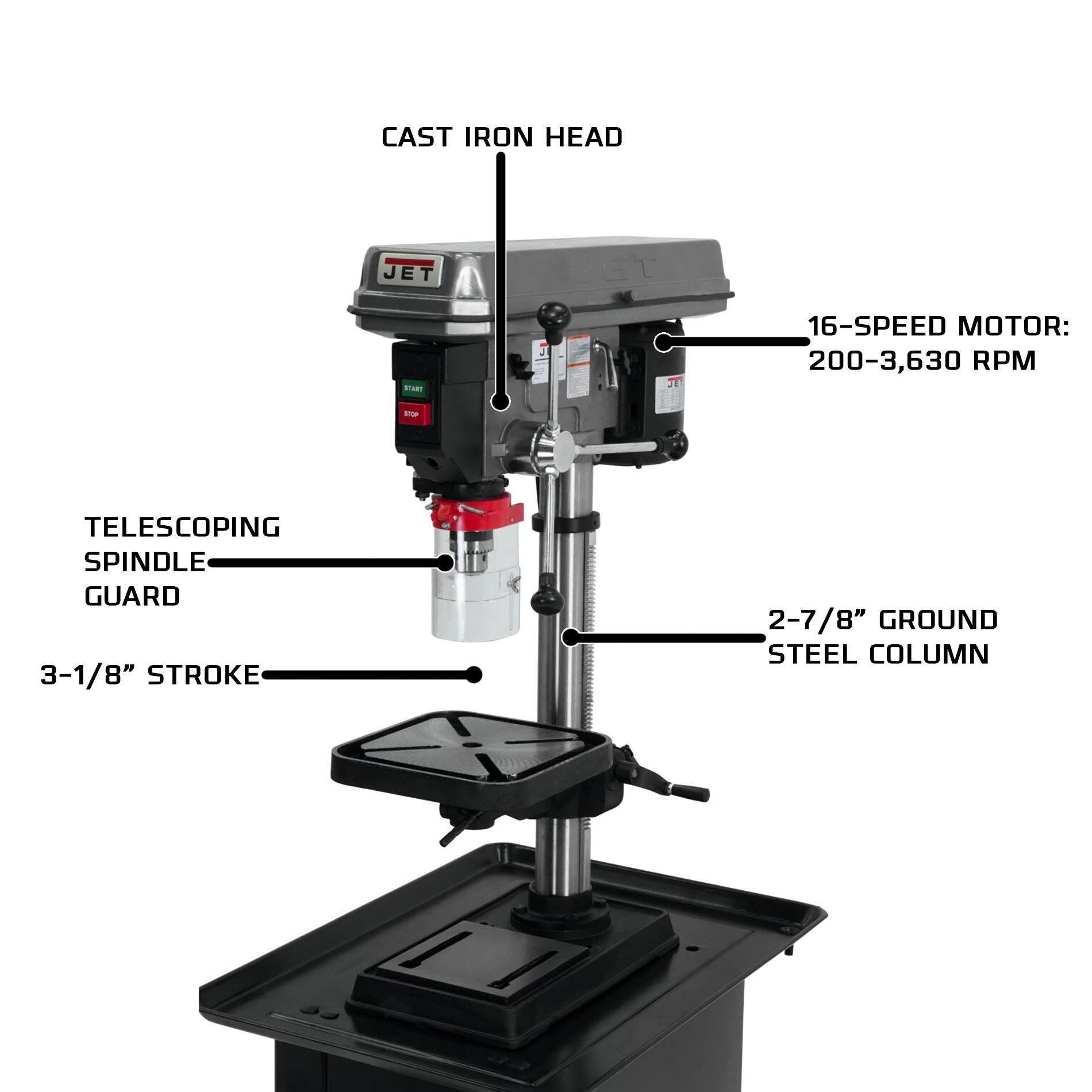 JET J-2530, 15-Inch Benchtop Drill Press, 3/4-HP, 115V 1PH (354401) & Wilton LP4 Low Profile Drill Press Vise, 4" Jaw Width, 4" Jaw Opening (11744)