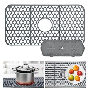 kesterra sink protectors for kitchen sink, 26"x 14" center drain kitchen sink mats with faucet splash guard, silicone heat resistant dish pad for bottom of farmhouse stainless steel porcelain sink