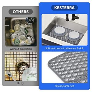KESTERRA Sink Protectors for Kitchen Sink, 26"x 14" Center Drain Kitchen Sink Mats with Faucet Splash Guard, Silicone Heat Resistant Dish Pad for Bottom of Farmhouse Stainless Steel Porcelain Sink