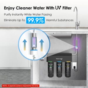 Waterdrop LED UV͎ Ultrąviolët Water Sterilizër Filter for Kitchen, 50 Years Life Time and Waterdrop TSB-CM Under Sink Water Filter System