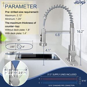 Kitchen Faucets with Pull Down Sprayer Brushed Nickel, Herogo 2.0 Upgraded Commercial Stainless Steel Single Handle Pull Out Spring Sink Faucets with Deck Plate for Utility Farmhouse Laundry Rv Wet