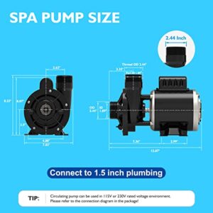 LINGXIAO SPA Circulation Pump, Single Speed Hot Tub Circulating SPA Pump for Replacement OEM Mode, 0.25HP (115V or 230V)1.5"Port (Model: 48WTC0153C-I)