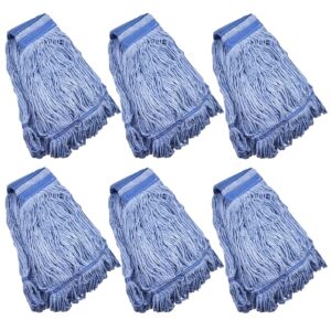 mop head replacement commercial heavy duty string blue wet mop heads for 3 typs commercial mop handle(6,medium,weight 16oz)