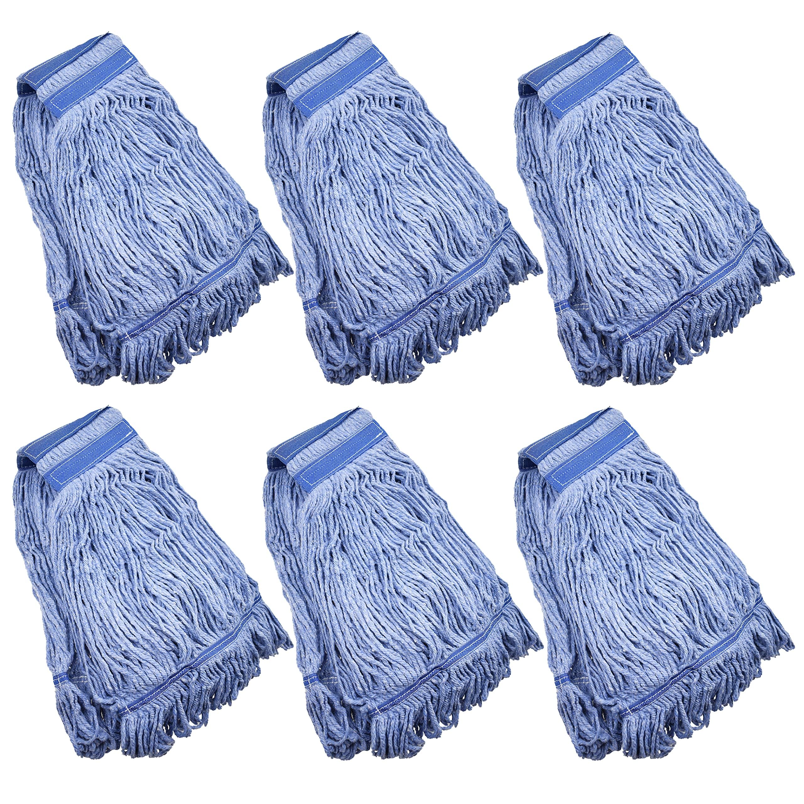 Mop Head Replacement Commercial Heavy Duty String Blue Wet Mop Heads for 3 Typs Commercial Mop Handle(6,Medium,Weight 16oz)