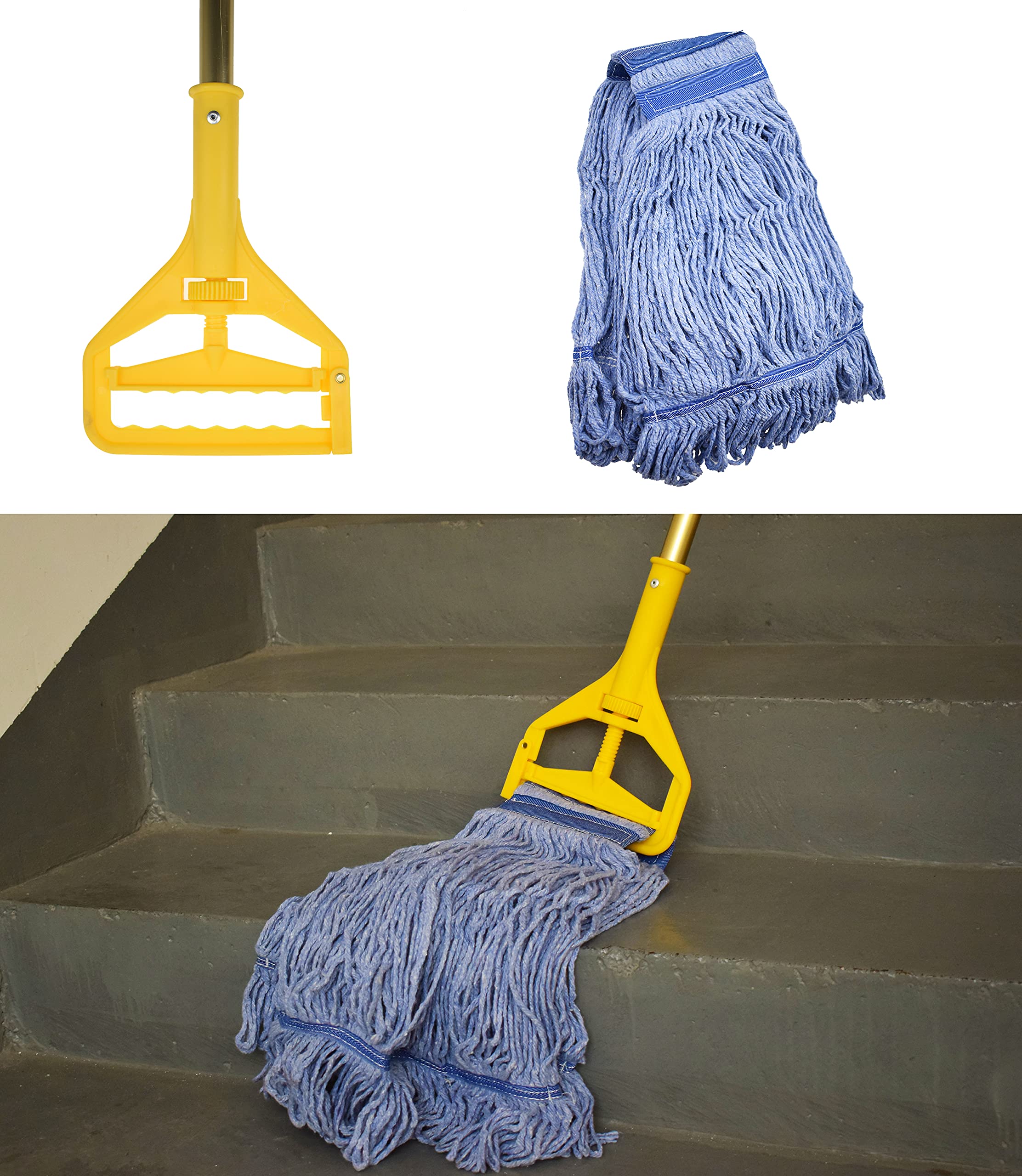 Mop Head Replacement Commercial Heavy Duty String Blue Wet Mop Heads for 3 Typs Commercial Mop Handle(6,Medium,Weight 16oz)