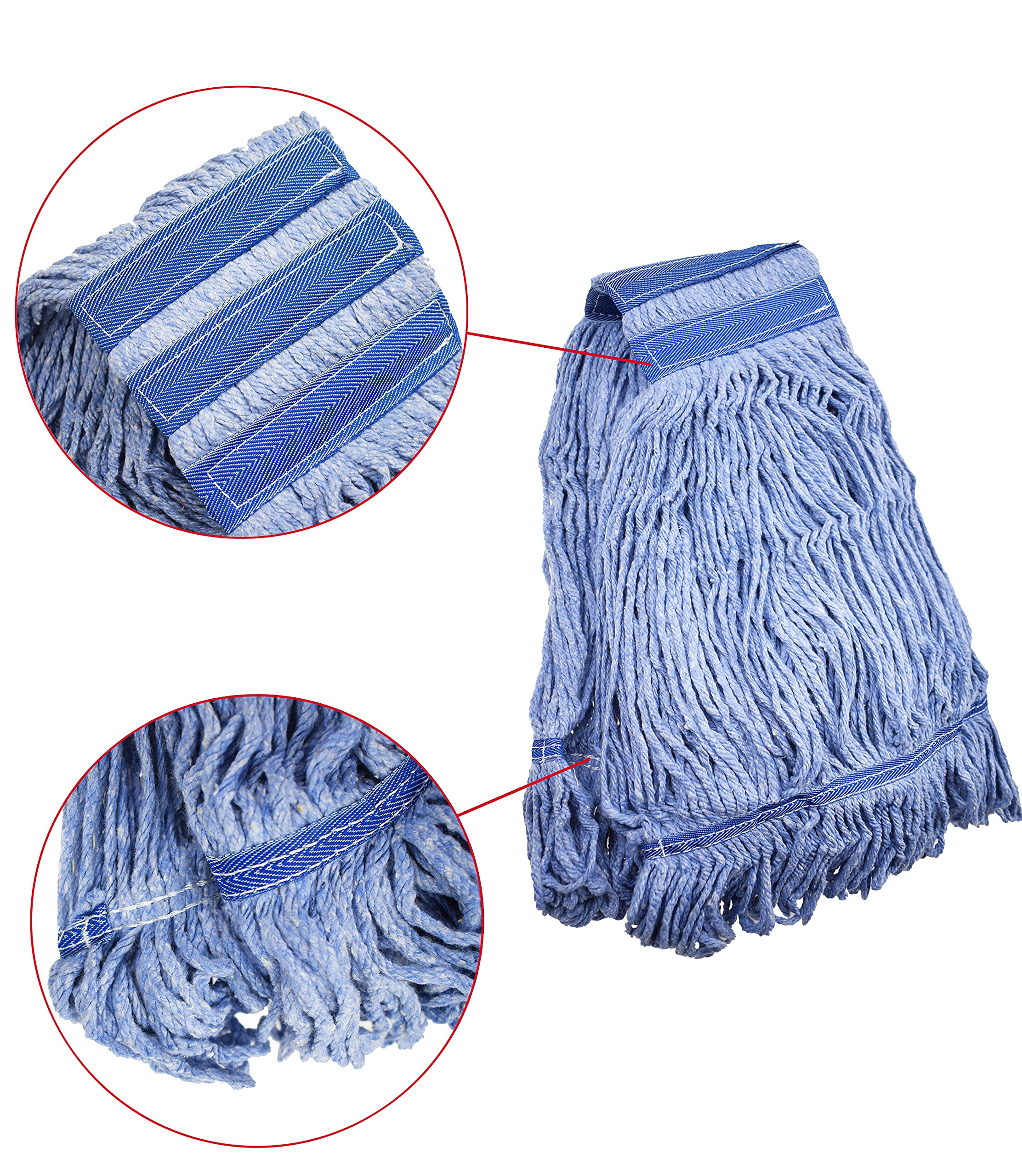 Mop Head Replacement Commercial Heavy Duty String Blue Wet Mop Heads for 3 Typs Commercial Mop Handle(6,Medium,Weight 16oz)