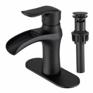waterfall bathroom faucets for sink 3 hole / 1 hole, matte black bathroom faucet ceramic valve leak-proof black sink faucet bathroom faucet for bathroom sink with pop up drain & base plate