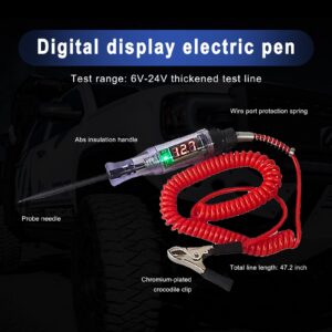 jeseny 1 PC Automotive Buzzer Test Light 6-24V DC Digital LED Circuit Tester, Heavy Duty Light Tester with Voltmeter, Auto Bidirectional Voltage Tester Electric Test Pen with Extended Spring Wire