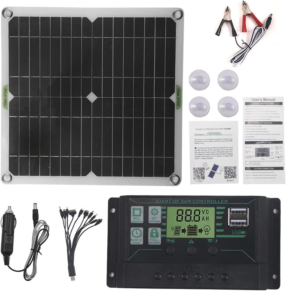 200W 12V Solar Panel Battery Charger Kit Monocrystalline PV Module for Car RV Marine Boat Caravan Off Grid System with 10A-50A Charge Controller+Extension Cable