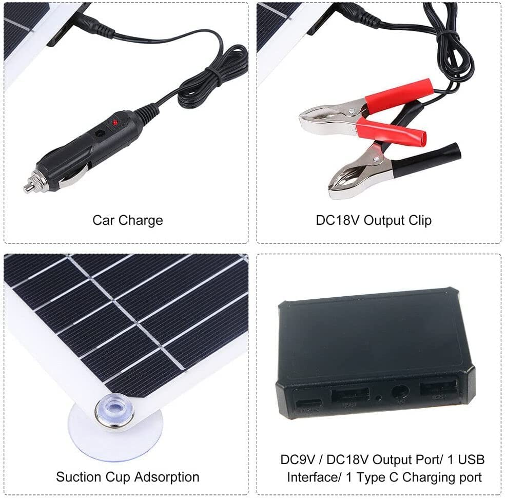 200W 12V Solar Panel Battery Charger Kit Monocrystalline PV Module for Car RV Marine Boat Caravan Off Grid System with 10A-50A Charge Controller+Extension Cable