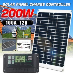 200W 12V Solar Panel Battery Charger Kit Monocrystalline PV Module for Car RV Marine Boat Caravan Off Grid System with 10A-50A Charge Controller+Extension Cable