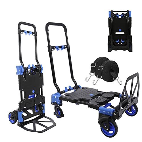 Kweetle 2 in 1 Folding Hand Truck Heavy Duty 330LB Load Carrying Convertible Dolly Cart with Retractable Handle and 4 Rubber Wheels for Luggage Personal Travel Mobile Office (Only Hand Truck)