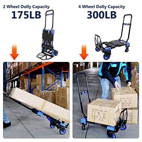 Kweetle 2 in 1 Folding Hand Truck Heavy Duty 330LB Load Carrying Convertible Dolly Cart with Retractable Handle and 4 Rubber Wheels for Luggage Personal Travel Mobile Office (Only Hand Truck)