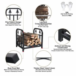 DOZRAN Small 45cm Firewood Log Rack for Indoor Outdoor, Patio Firepit Wood Stacking Holder, Lumber Storage Carrier for All Seasons