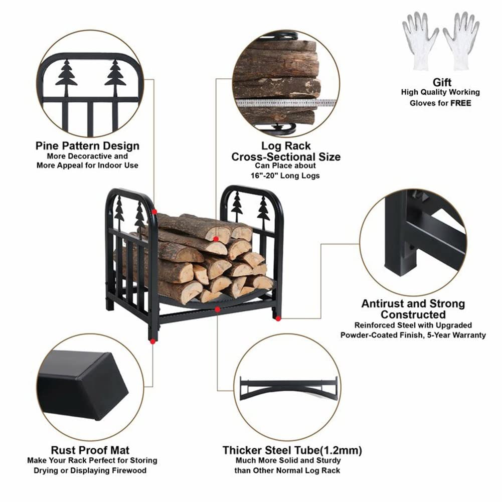 DOZRAN Small 45cm Firewood Log Rack for Indoor Outdoor, Patio Firepit Wood Stacking Holder, Lumber Storage Carrier for All Seasons