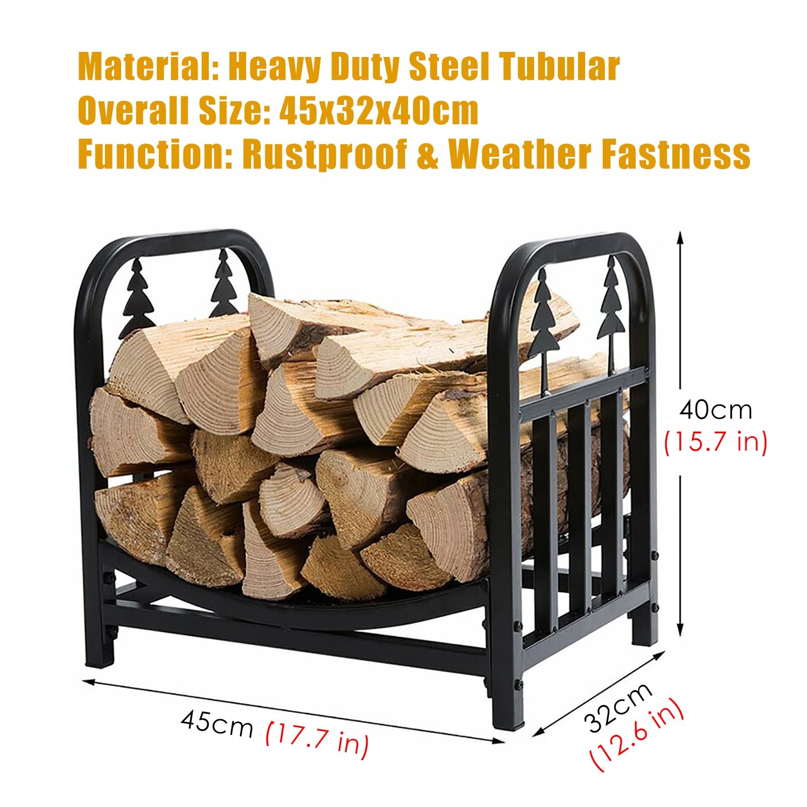 DOZRAN Small 45cm Firewood Log Rack for Indoor Outdoor, Patio Firepit Wood Stacking Holder, Lumber Storage Carrier for All Seasons