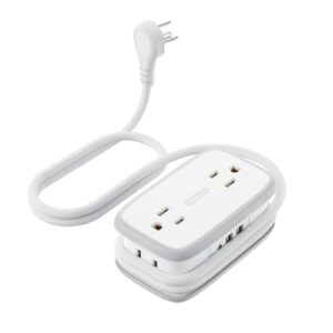travel power strip with usb c, ntonpower 4 outlets 3 usb(1 usb-c), 4ft flat plug extension cord with usb c ports, portable power strip flat plug, compact for travel hotel cruise essentials, white