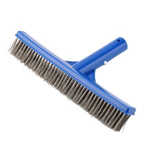 liyjtk 10" stainless steel bristled pool brush, pool brush with handle for cleaning pool walls, tiles, floor to fit most poles