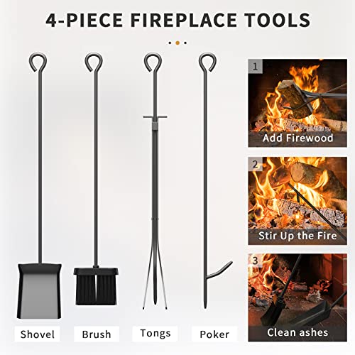 Mr IRONSTONE 4ft Firewood Rack & Firewood Rack with Fireplace Tools set for Patio Deck Metal Log Holder Stand Tubular Steel Wood Stacker Outdoor Tool