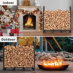 Mr IRONSTONE 4ft Firewood Rack & Firewood Rack with Fireplace Tools set for Patio Deck Metal Log Holder Stand Tubular Steel Wood Stacker Outdoor Tool