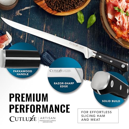 Cutluxe Ham Knife 12" - Spanish Style Meat Slicer, Carving Serrano Ibérico & Italian Prosciutto - Premium High Carbon Stainless Steel Blade - Ergonomic Black Handle - Artisan series