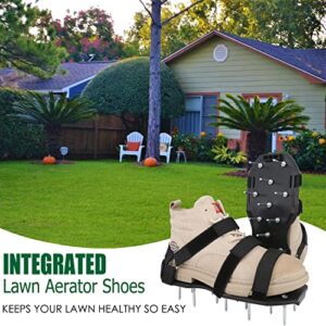 Lawn Aerator Shoes, Lawn Aerator with Hook & Loop Straps for Effectively Aerating Lawn Soil, FINDTICI One Size Fits All Free-Installation Heavy Duty Spiked Sandals Shoes for Yard Patio Garden, Black