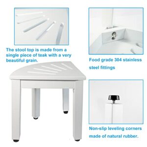 NNN 12" White Teak Shower Stool/Teak Shower Foot Rest/Shower Stool for Shaving Legs/Teak Shower Bench/Shower Stool for Inside Shower/White Corner Shower Stool, Suitable for Small Shower Spaces.