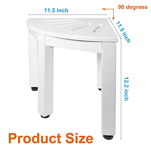 NNN 12" White Teak Shower Stool/Teak Shower Foot Rest/Shower Stool for Shaving Legs/Teak Shower Bench/Shower Stool for Inside Shower/White Corner Shower Stool, Suitable for Small Shower Spaces.