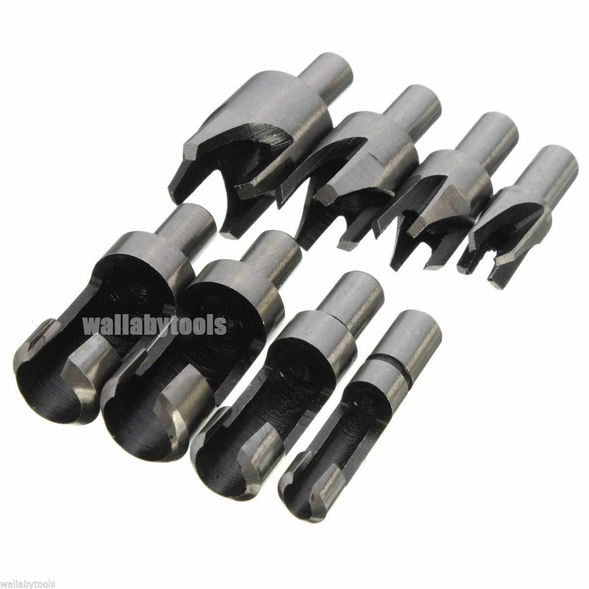 8Pcs Straight&Tapered Wood Tenon Plug Hole Cutter Drill Bit 5/8" 1/2" 3/8" 1/4"