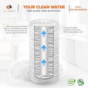 Aquaboon 4.5” x 10" Whole House Water Filter System with Pressure Release (1" Port) & Aquaboon 5 Micron 10" String Wound Sediment Water Filter Cartridge