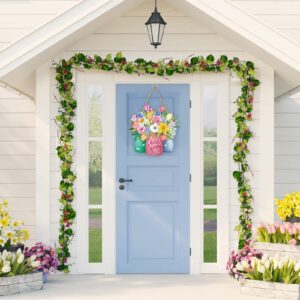Hello Spring Door Sign Colorful Floral Spring Hanging Sign Happy Spring Welcome Door Sign Rustic Wood Wall Hanging Decoration for Spring Easter Party Outdoor Indoor Front Door Decor (Flower Style)