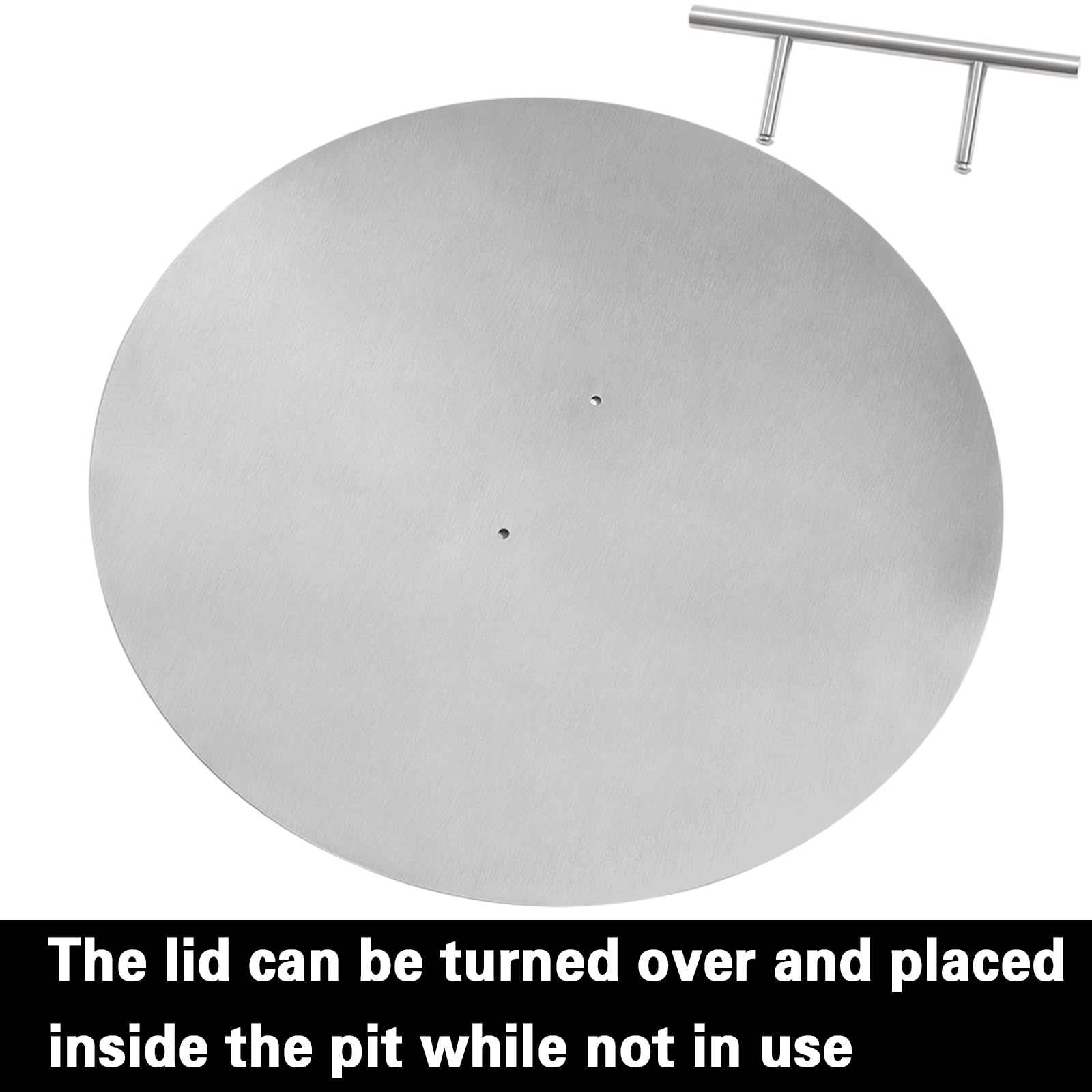 Fire Pit Burner Cover Round, 20 in Fire Pit Lid 1.5 mm Thickness 304 Stainless Steel, w/Handle, for 19 Inches Diameter Drop-in Fire Pit Burner Pan (Round, 20 in)