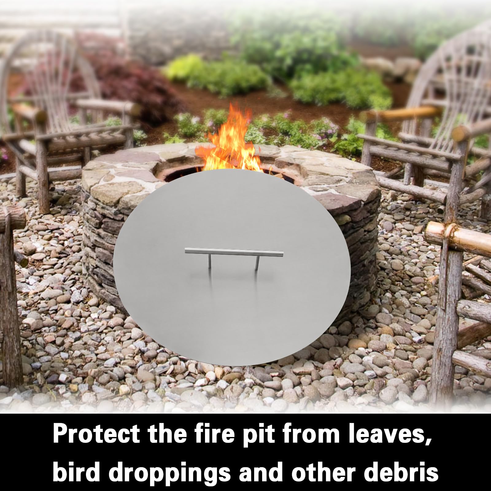 Fire Pit Burner Cover Round, 20 in Fire Pit Lid 1.5 mm Thickness 304 Stainless Steel, w/Handle, for 19 Inches Diameter Drop-in Fire Pit Burner Pan (Round, 20 in)