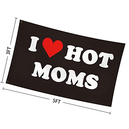 BucksIN I Love Hot Moms Flag I Heart Hot Moms Flag Funny Meme Flags 3x5 Feet Banner Cool Flags For Room Guys College Dorm Man Cave Bedroom Wall Decor Hangings Outdoor Indoor