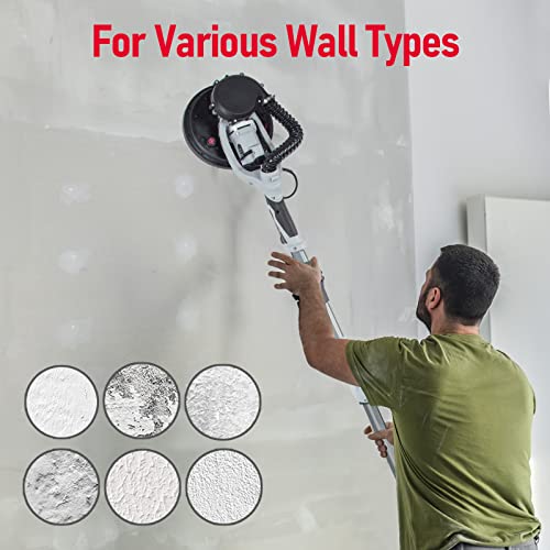 Drywall Sander, 800W Electric Motor Sander with Automatic Dust Removal System, Variable Speed 800-1800RPM With LED Light, Extendable & Foldable Handle, 12 Pcs Sanding Discs and Carrying Bag
