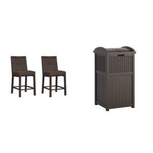 signature ashley outdoor wicker barstools (2 count) and suncast 33 gallon resin outdoor trash can