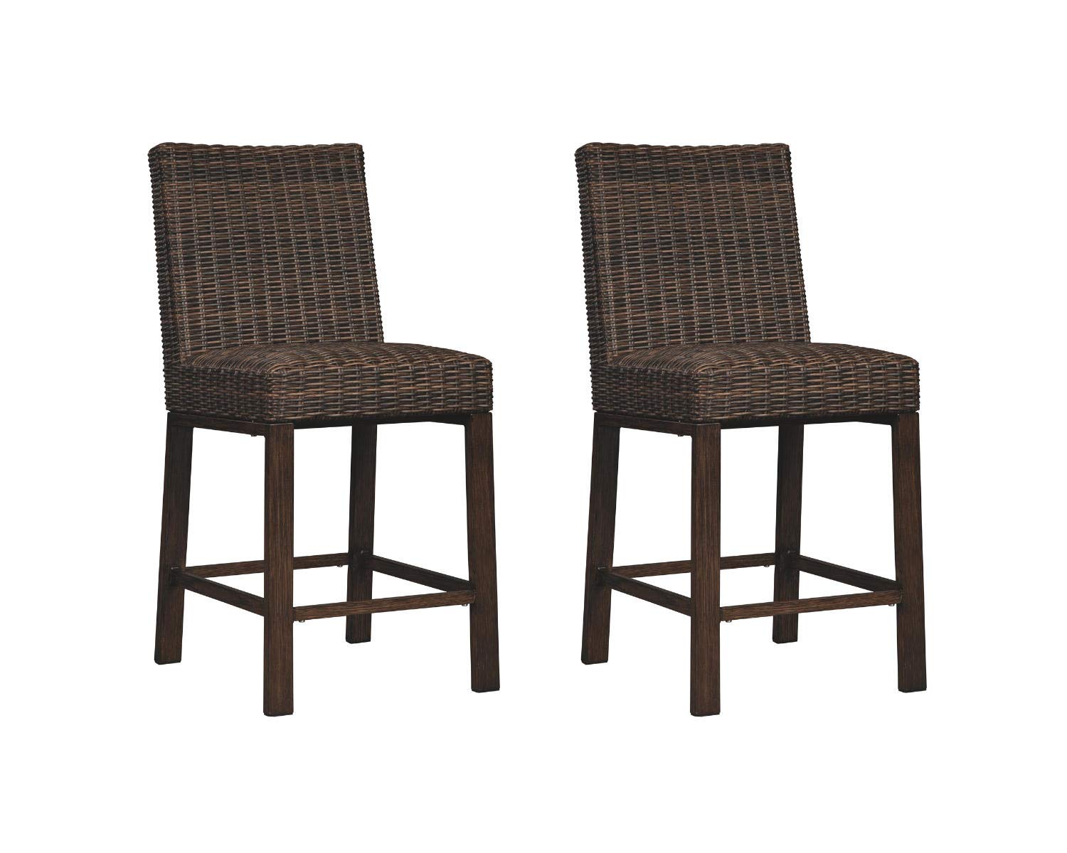 Signature Ashley Outdoor Wicker Barstools (2 Count) and Suncast 33 Gallon Resin Outdoor Trash Can