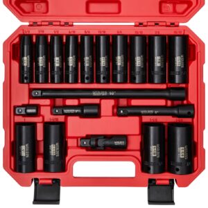 wiildis 1/4" drive impact socket set, 54-piece, 6-point, sae/metric, 5/32 inch - 9/16 inch, 4mm - 15mm, standard/deep,cr-v, heavy duty storage case for household, automotive repair & diy project