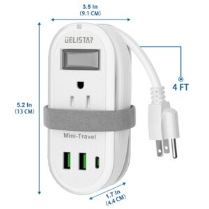 Travel Power Strip with USB Outlet,Travel Small Surge Protector Power Strip with 4ft Around Extension Cord 2 Outlets 2 USB Ports 1 USB C Outlet, Essentials for Travel Office Desk Cruise Vacation