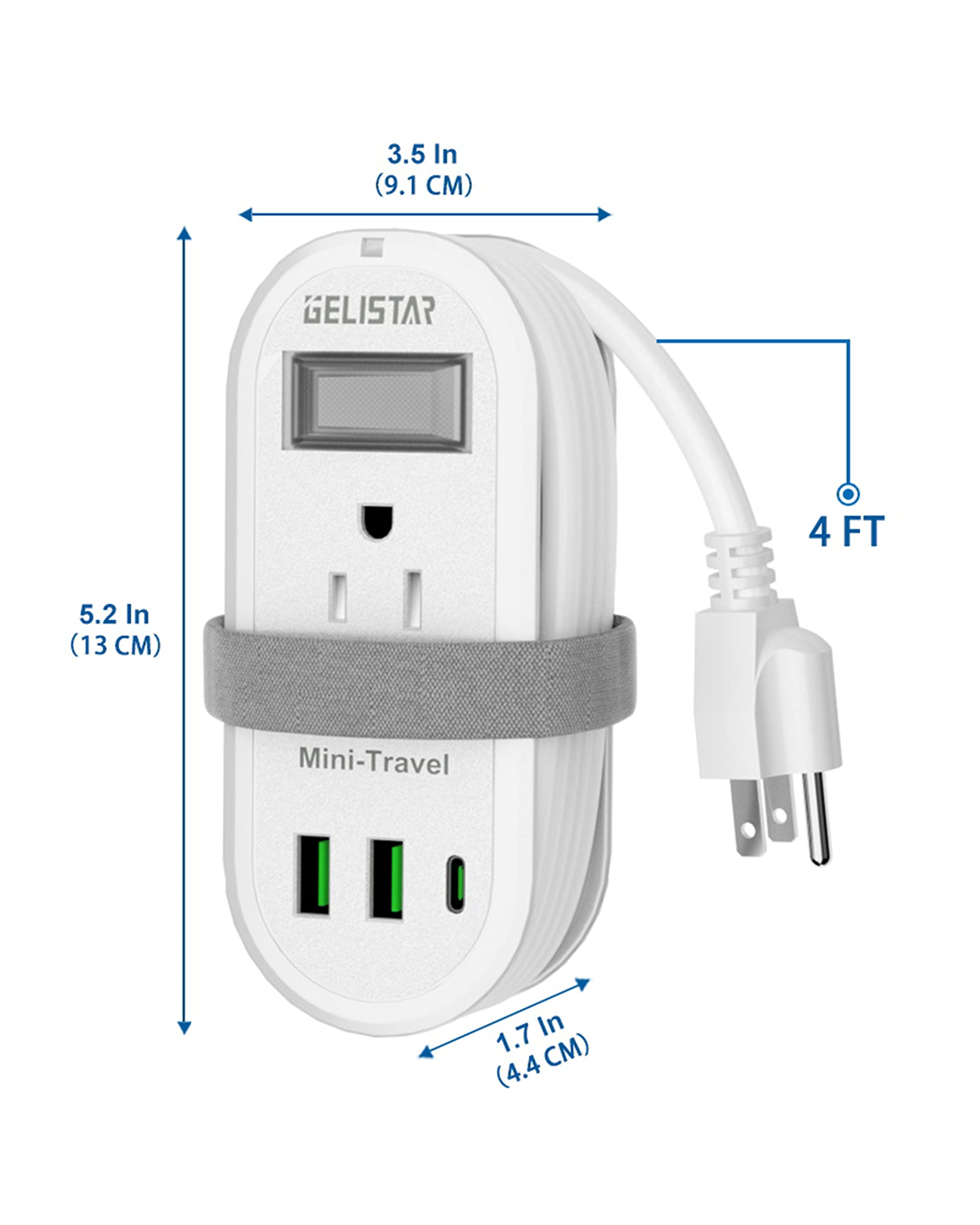 Travel Power Strip with USB Outlet,Travel Small Surge Protector Power Strip with 4ft Around Extension Cord 2 Outlets 2 USB Ports 1 USB C Outlet, Essentials for Travel Office Desk Cruise Vacation